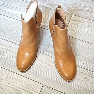 Piepiebuy Women's Tan Leather Ankle Boots - Sleek Slip-On Design